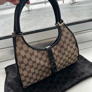 Gucci Authentic Beige and Black Monogram Shoulder Bag